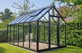 Serre en verre EOS Junior - Couleur de l'aluminium : noir - Décorations faitières non incluses