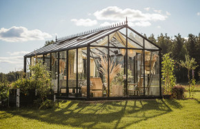 Serre en verre Helios Senior - Couleur de l'aluminium : noir - Décorations faitières non incluses