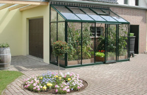 Serre en verre Arcadia - Couleur de l'aluminium : vert - Décorations faîtières non incluses