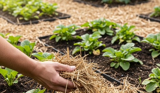Paillage au foin pour limiter la pousse des mauvaises herbes au potager