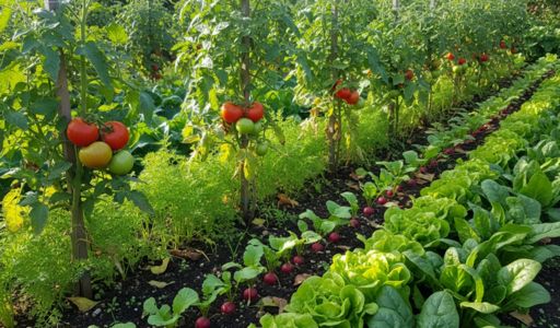 potager avec tomates, salades et radis