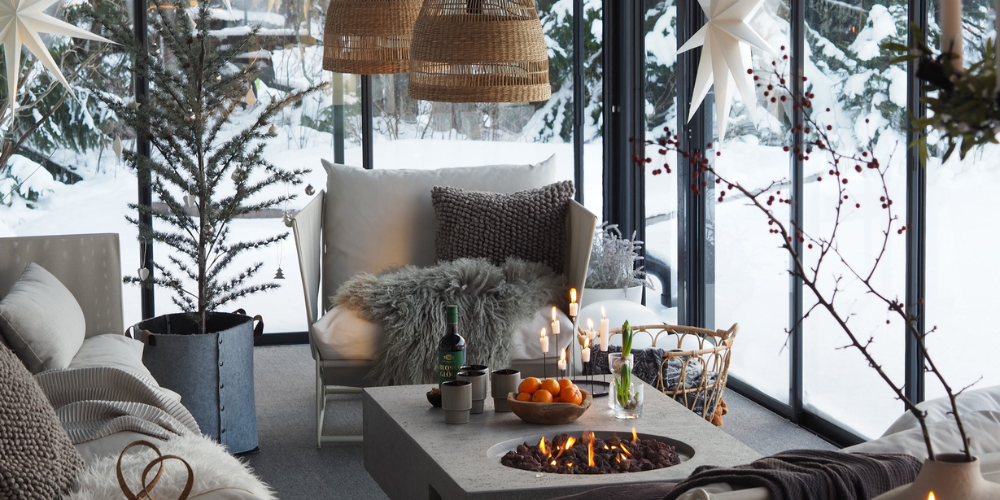 serre en verre salon hiver