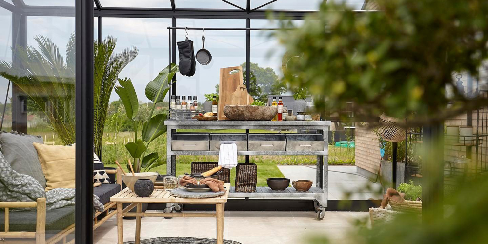 serre en verre cuisine d'été