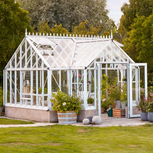 serre en verre forme T aluminium blanc sur mesure