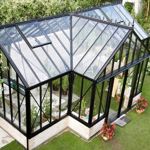 serre en verre forme T aluminium laqué noir