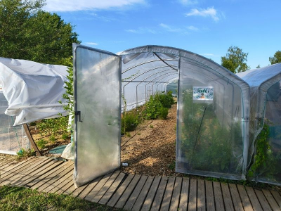 Ferme pédagogique d'Ermont : cultures sous des serres Tonneau